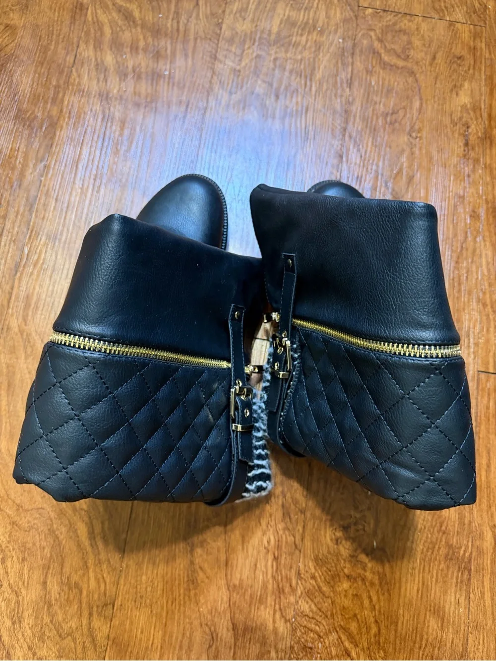 Quilted Over-the-Knee Women's Boots with Knit Cuff - Black